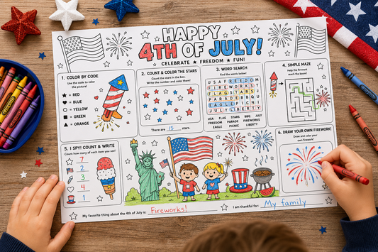 Patriotic 4th of July Activity Placemat Printable