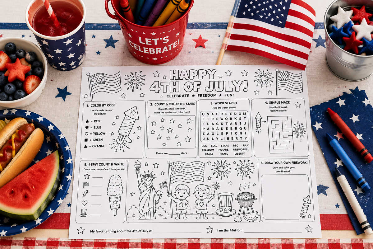 Patriotic 4th of July Activity Placemat Printable