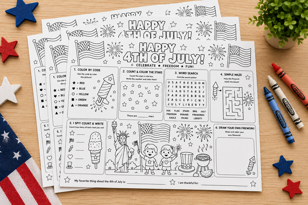 Patriotic 4th of July Activity Placemat Printable