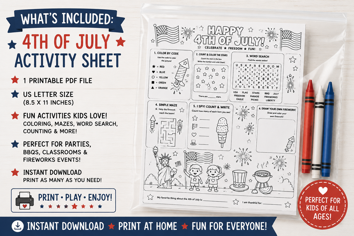 Patriotic 4th of July Activity Placemat Printable