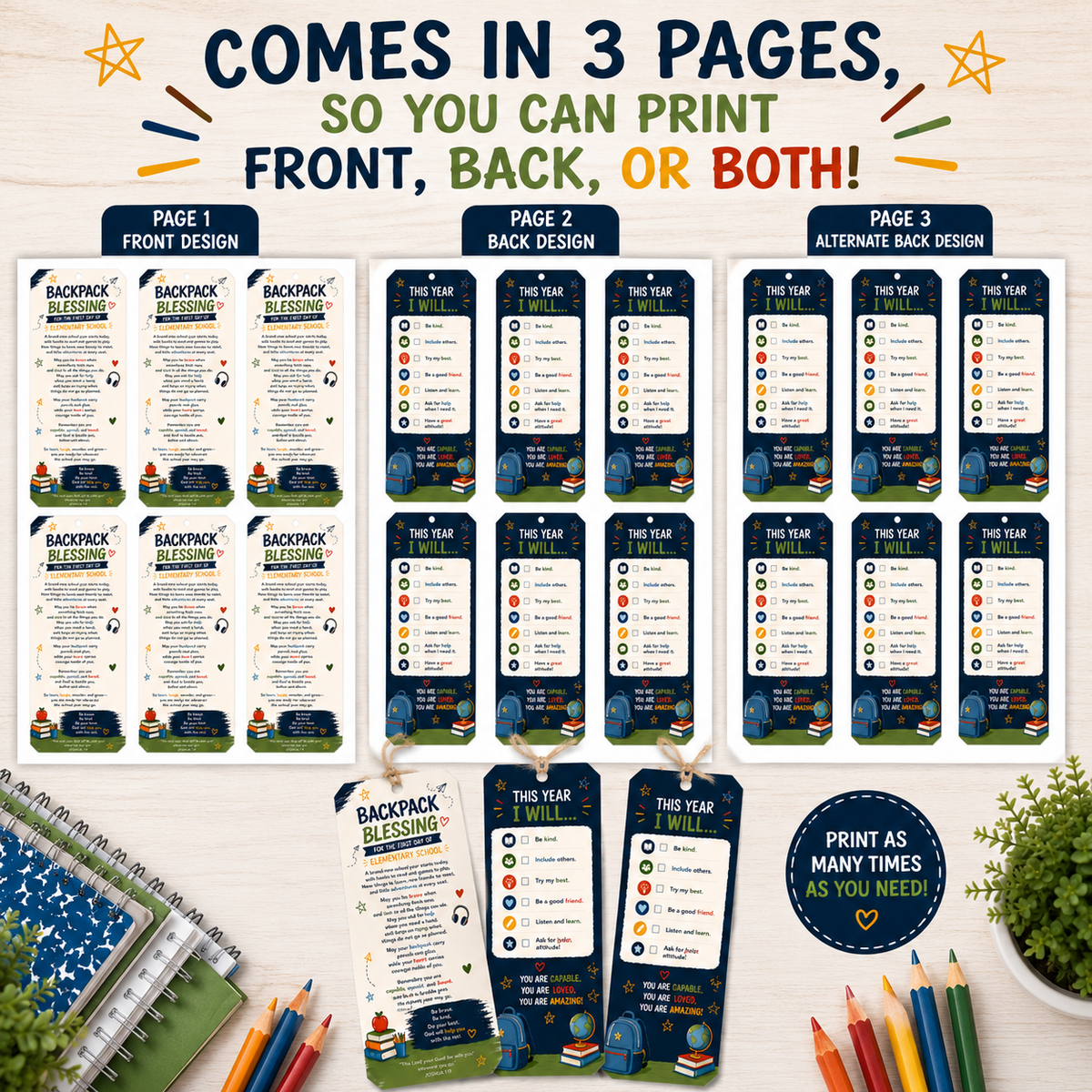 Elementary School Backpack Blessing Tags Printable