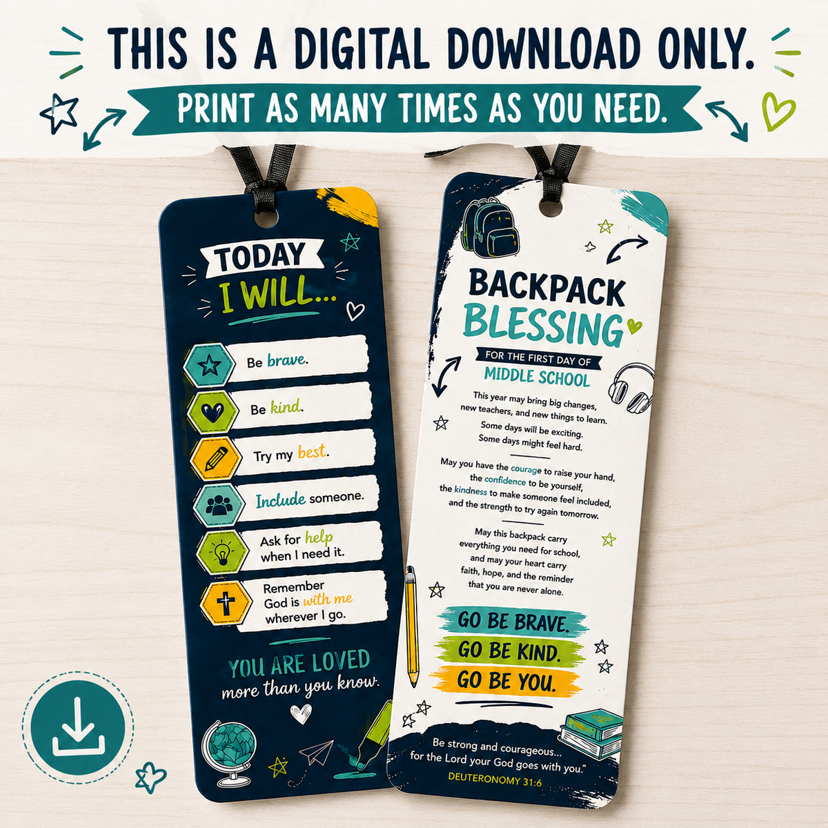Middle School Backpack Blessing Tags Printable | Christian First Day of School Gift