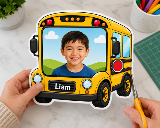 Editable School Bus Student Photo Frame Template, Printable Bulletin Board Display, Canva Classroom Decor