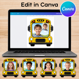 Editable School Bus Student Photo Frame Template, Printable Bulletin Board Display, Canva Classroom Decor