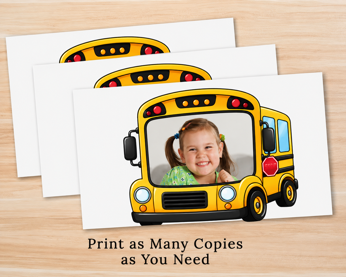 Editable School Bus Student Photo Frame Template, Printable Bulletin Board Display, Canva Classroom Decor