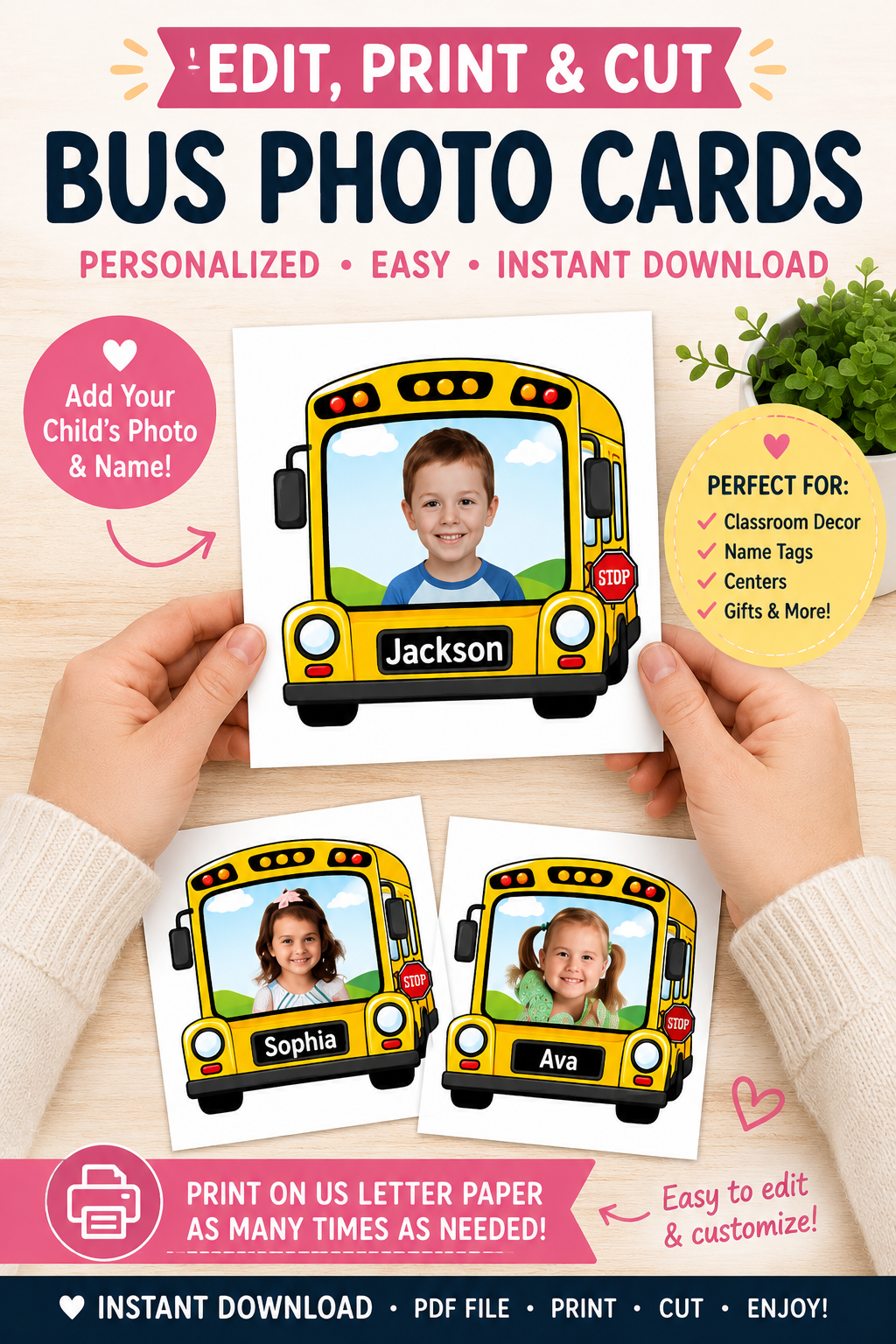 Editable School Bus Student Photo Frame Template, Printable Bulletin Board Display, Canva Classroom Decor