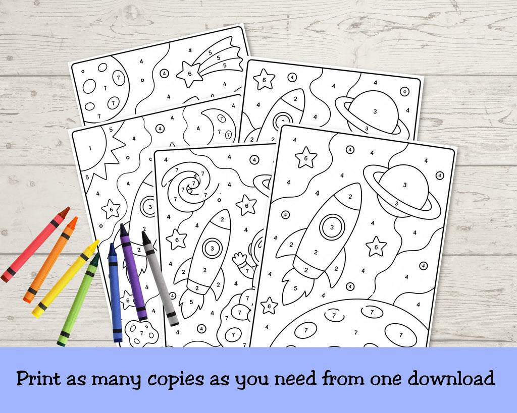 Space Color by Number Printable Set, Outer Space Kids Activity Pages ...