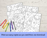 Space Color by Number Printable Set, Outer Space Kids Activity Pages, Space Birthday Party Games, Coloring Sheets for Kids