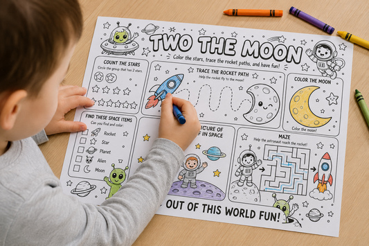 Two The Moon Birthday Activity Placemat Printable