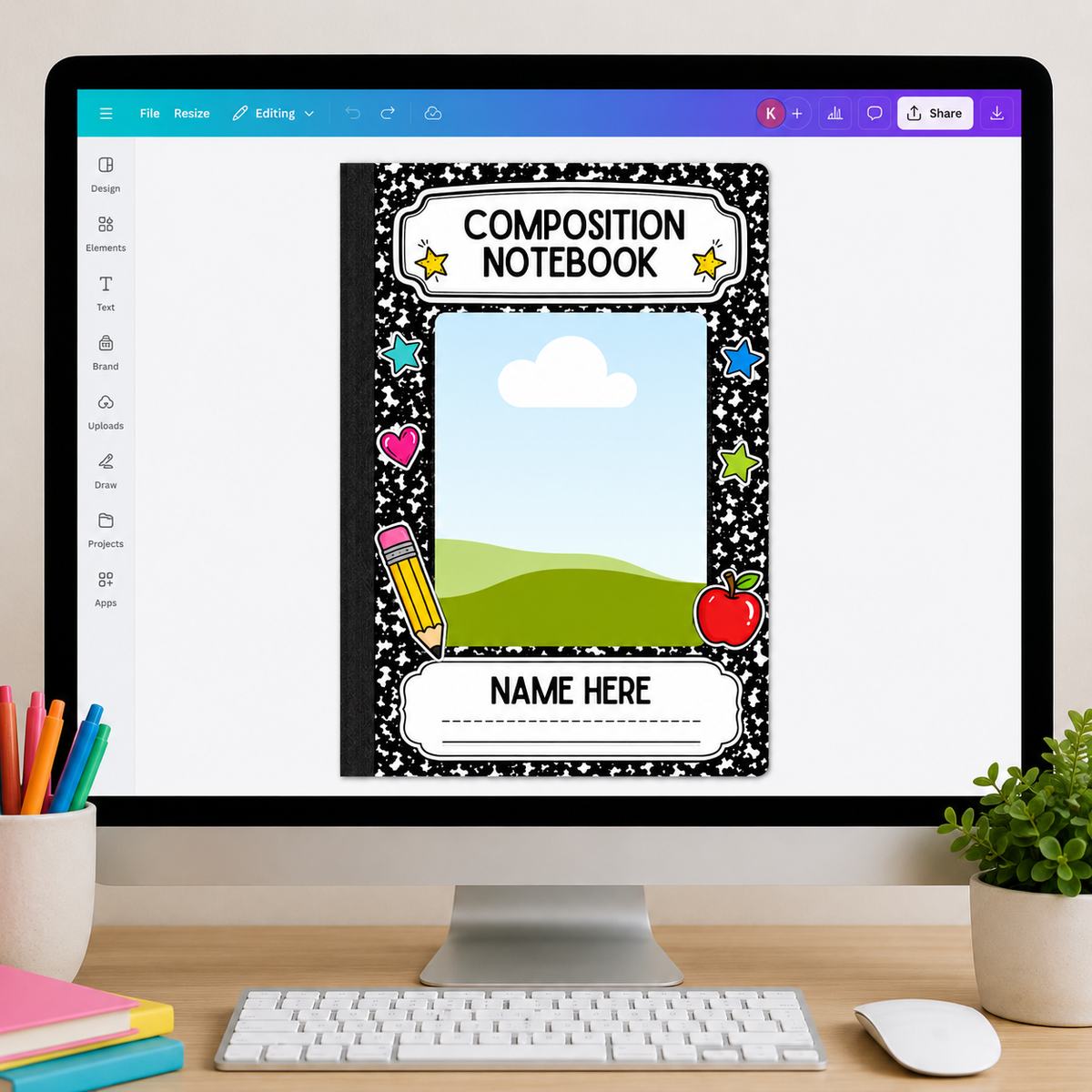 Editable Composition Notebook Student Photo Frame Canva Template