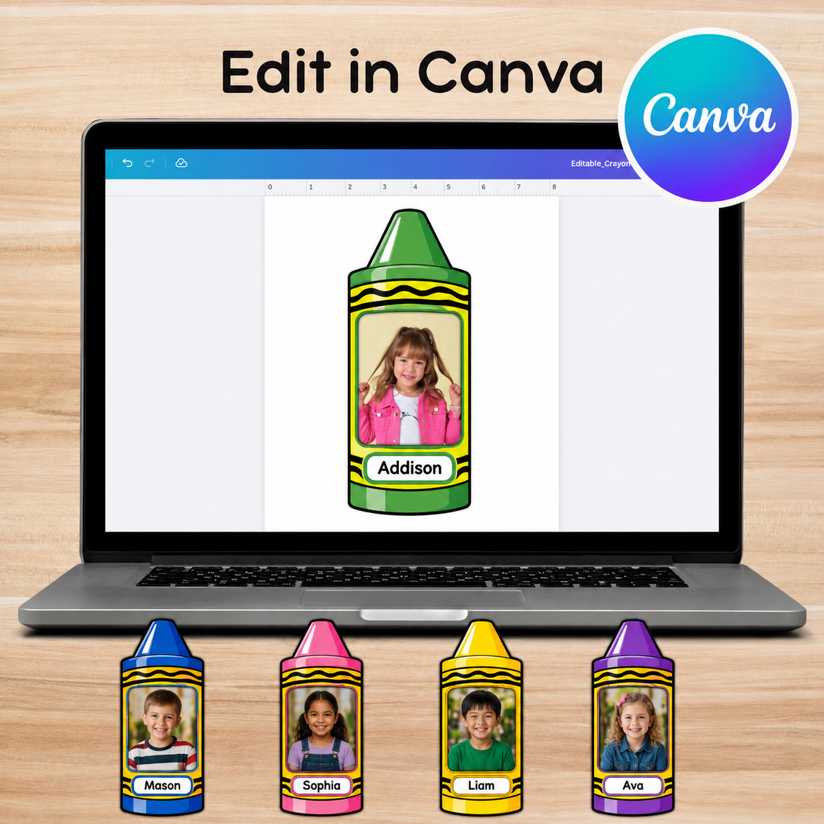 Editable Crayon Student Photo Frame Template | Canva Classroom Bulletin Board Decor | Back to School Photo Display