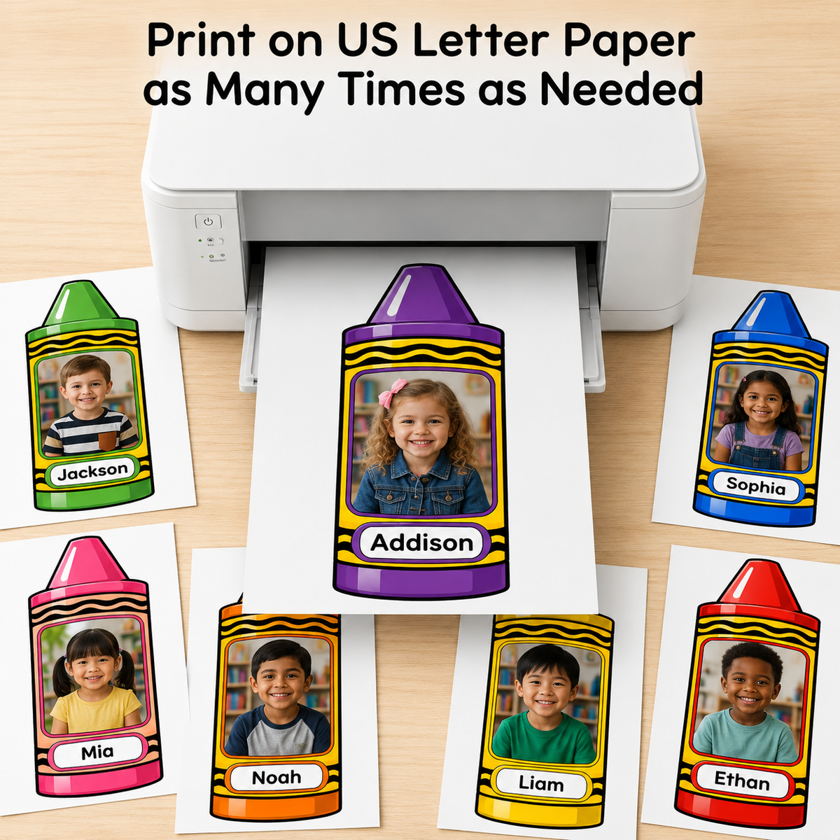 Editable Crayon Student Photo Frame Template | Canva Classroom Bulletin Board Decor | Back to School Photo Display