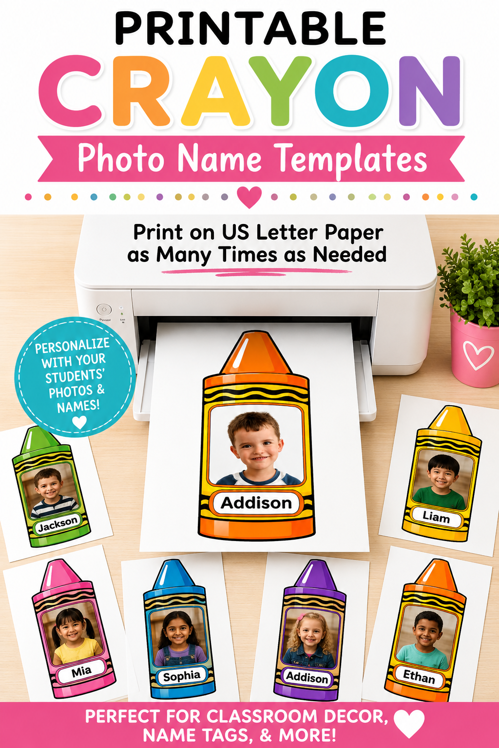 Editable Crayon Student Photo Frame Template | Canva Classroom Bulletin Board Decor | Back to School Photo Display