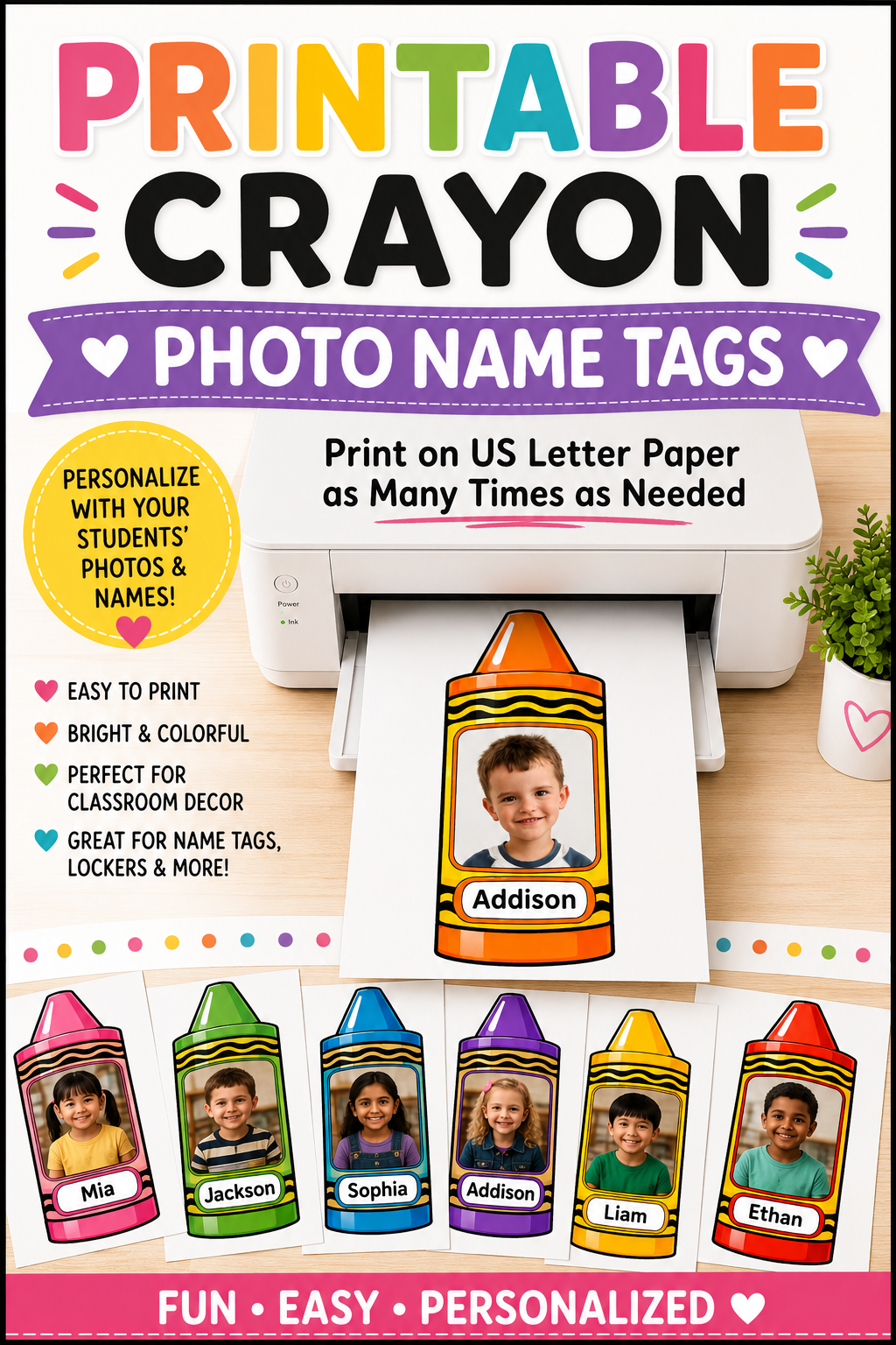 Editable Crayon Student Photo Frame Template | Canva Classroom Bulletin Board Decor | Back to School Photo Display