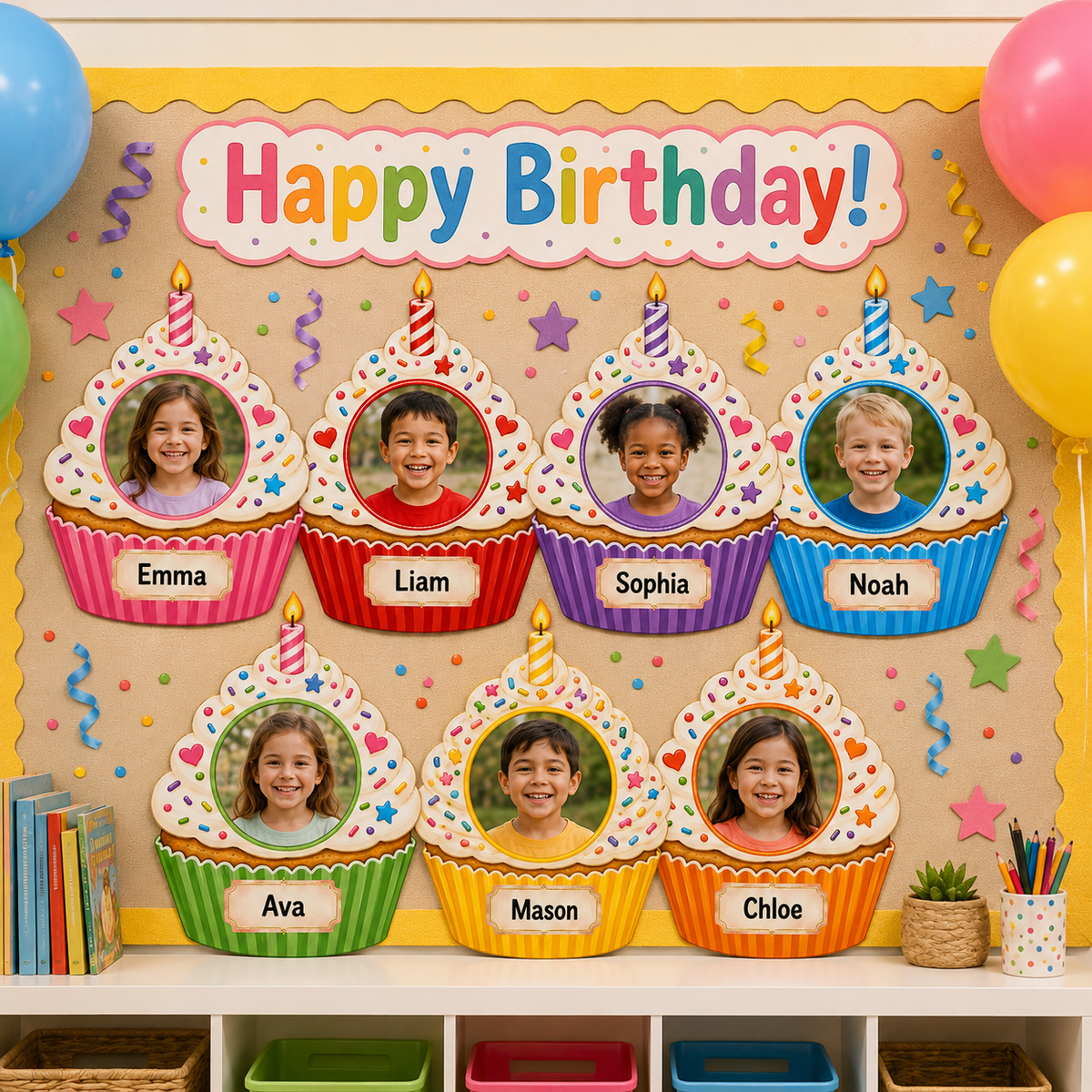 Editable Birthday Cupcake Student Photo Frame Canva Template