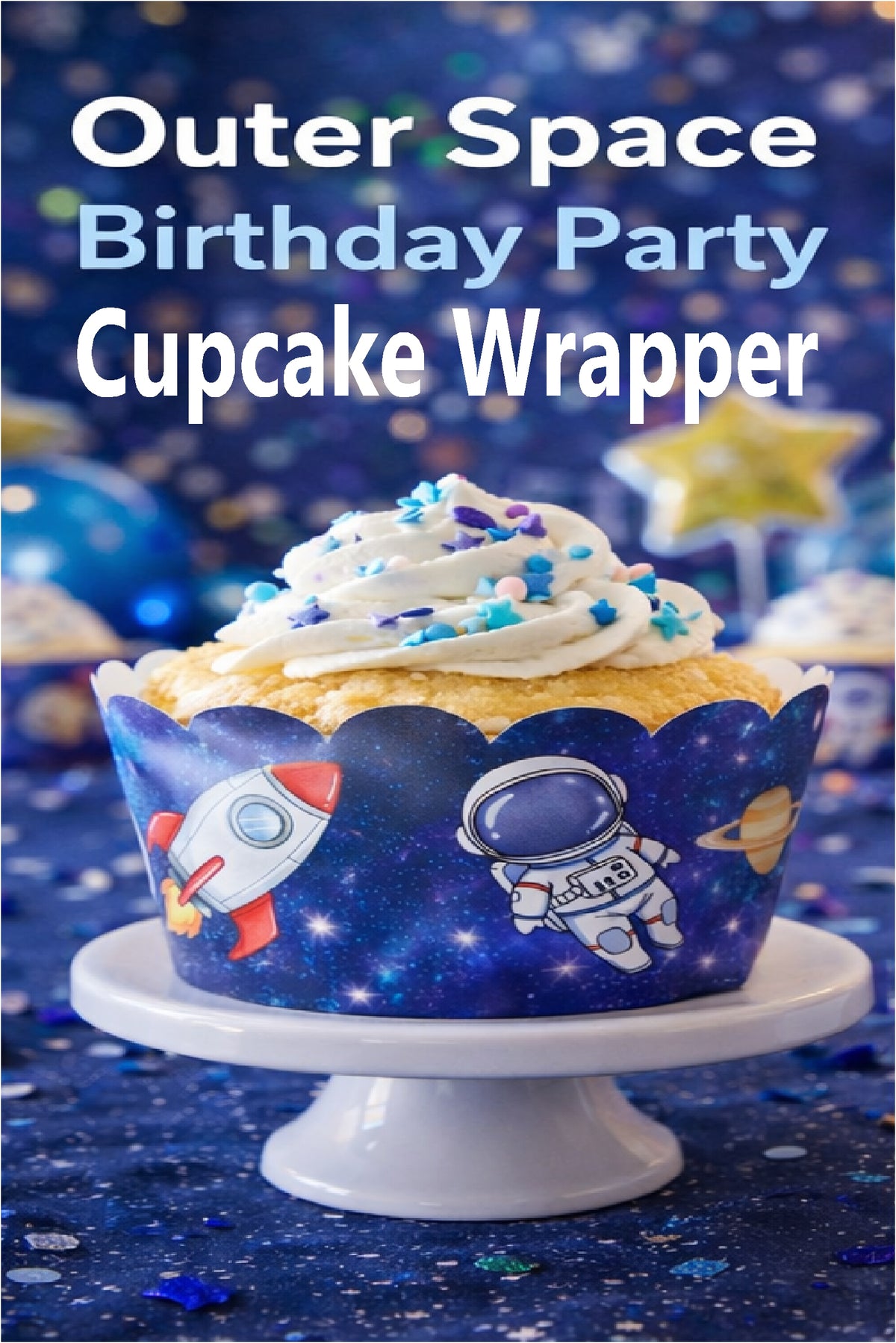Turn store-bought cupcakes into adorable space party treats with these outer space cupcake wrapper printables. Perfect for a space birthday, astronaut party, Two the Moon, or First Trip Around the Sun celebration. An easy DIY party decor option for busy parents—just print, cut, and wrap.