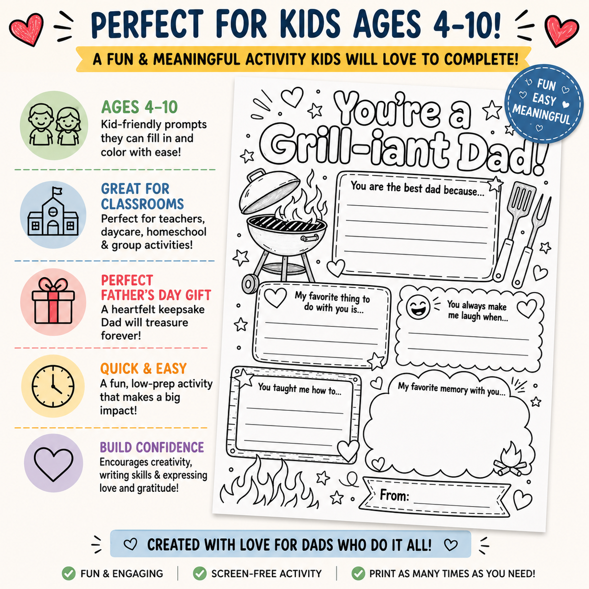 You’re a Grill-iant Dad! Father’s Day Printable Worksheet