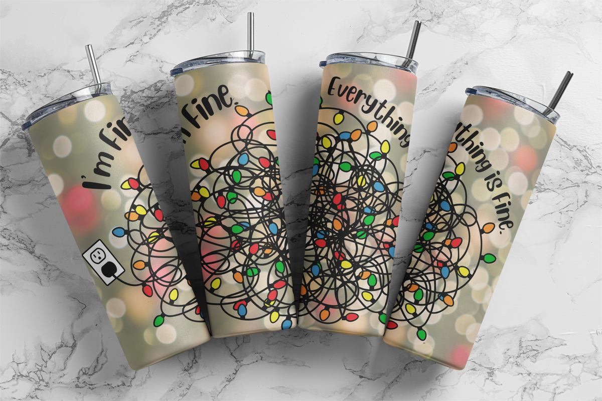 Everything is Fine Tangled Christmas Lights 20 ounce Stainless Steel Tumbler