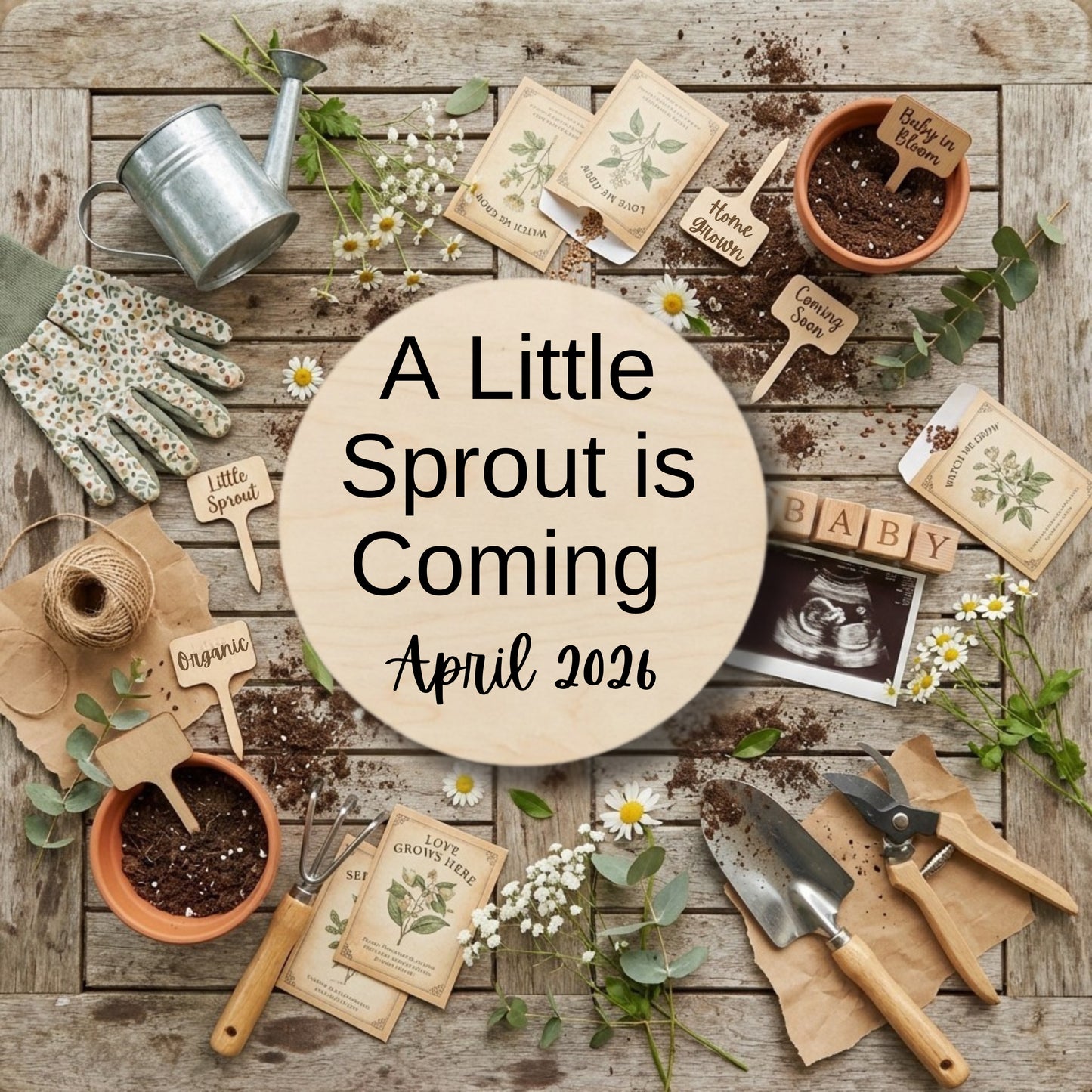 Gardening Baby Announcement Template – Editable Canva Design