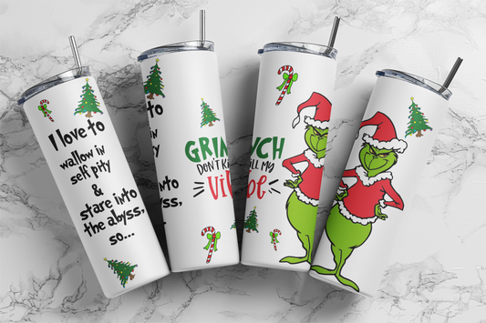Dont Kill My Vibe grinch Christmas 20 ounce Stainless Steel Tumbler