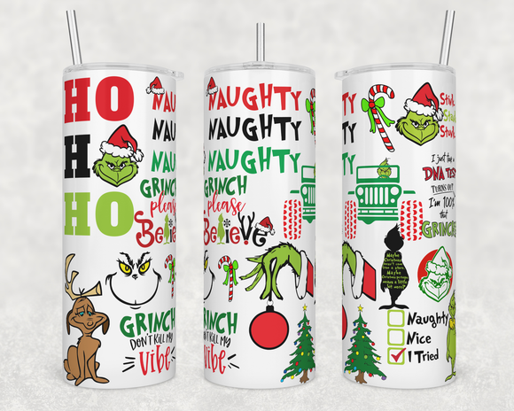 Naughty Grinch Collage Christmas 20 ounce Stainless Steel Tumbler