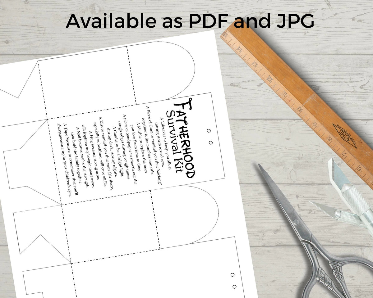 Fatherhood Survival Kit Printable Box Template | DIY Father’s Day Gift Favor Box | Instant Download PDF & JPG