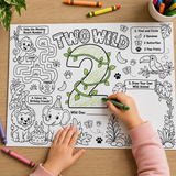 Two Wild Second Birthday Activity Placemat Printable, Jungle Safari Birthday Activity