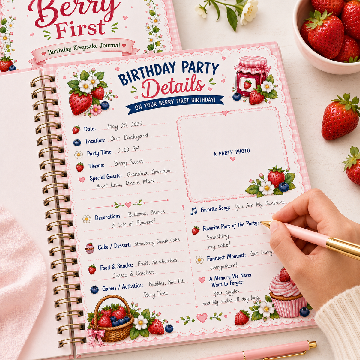 Berry First Birthday Journal Printable, First Birthday Memory Book PDF, Birthday Keepsake Pages, Baby First Year Journal