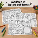Two Wild Second Birthday Activity Placemat Printable, Jungle Safari Birthday Activity