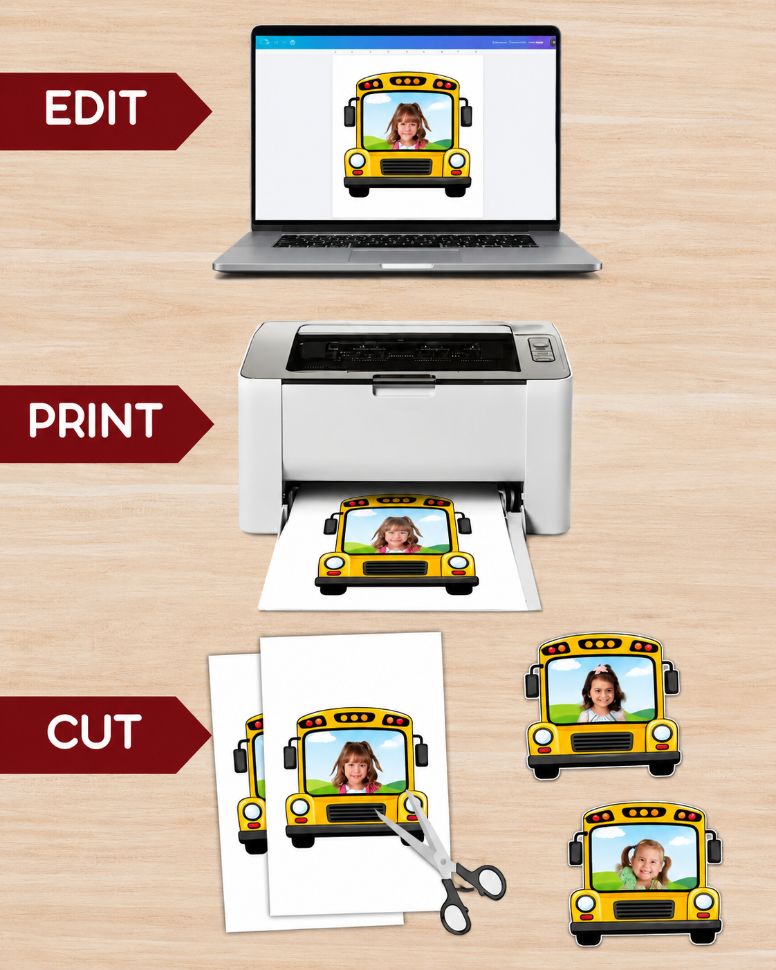 Editable School Bus Student Photo Frame Template, Printable Bulletin Board Display, Canva Classroom Decor