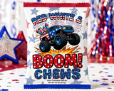 Red, White & BOOM! Monster Truck Fireworks Watch Candy Label Printable Set