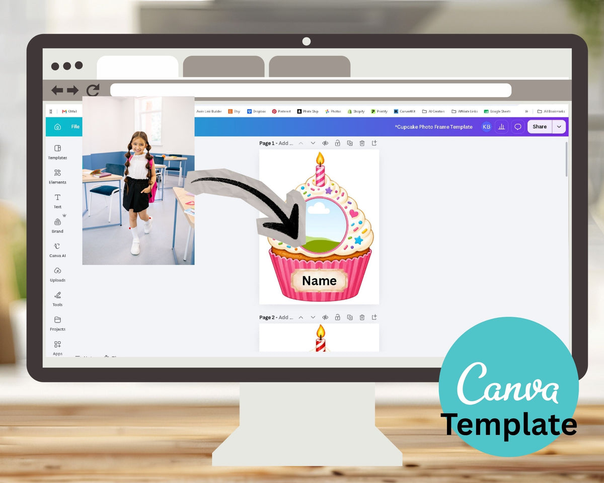 Editable Birthday Cupcake Student Photo Frame Canva Template