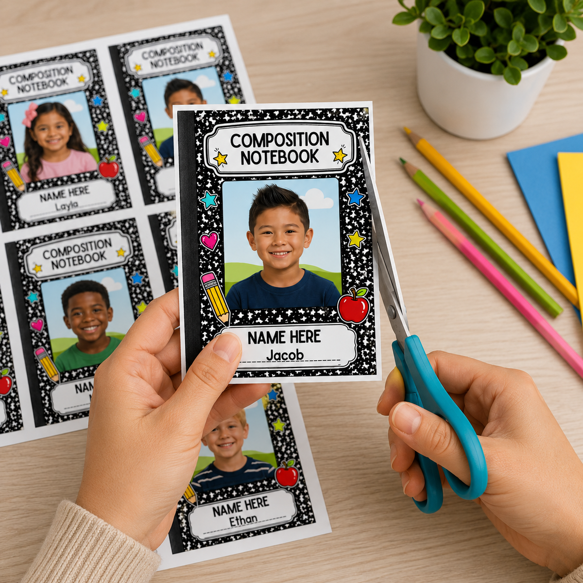 Editable Composition Notebook Student Photo Frame Canva Template