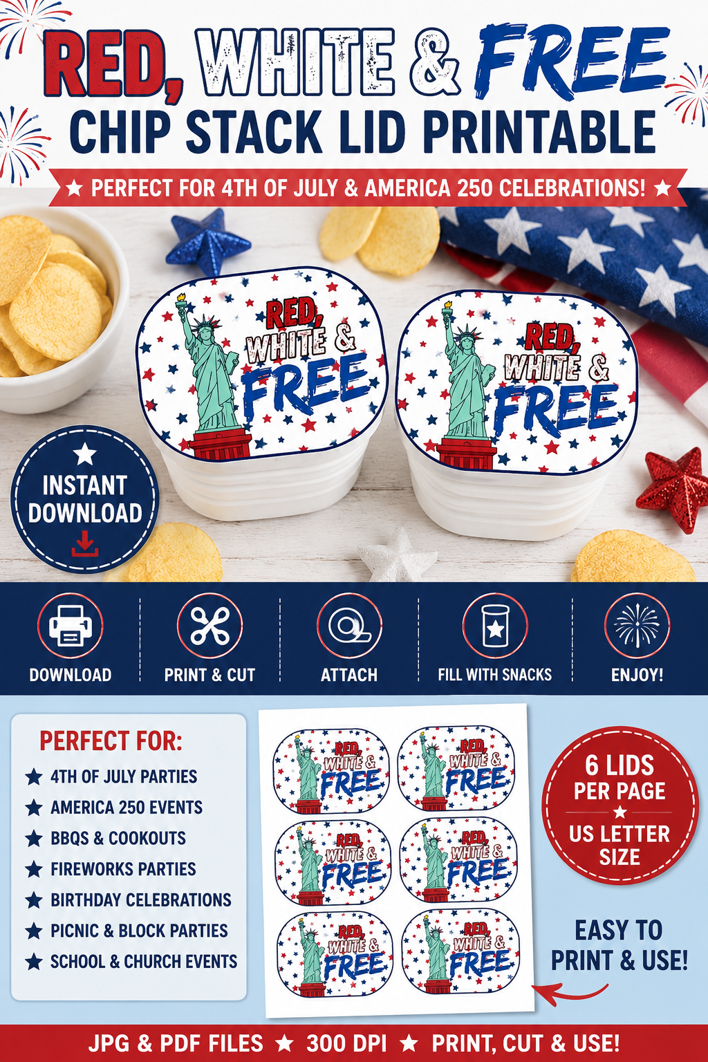 USA 250 Pringles Snack Stack Lid Printable
