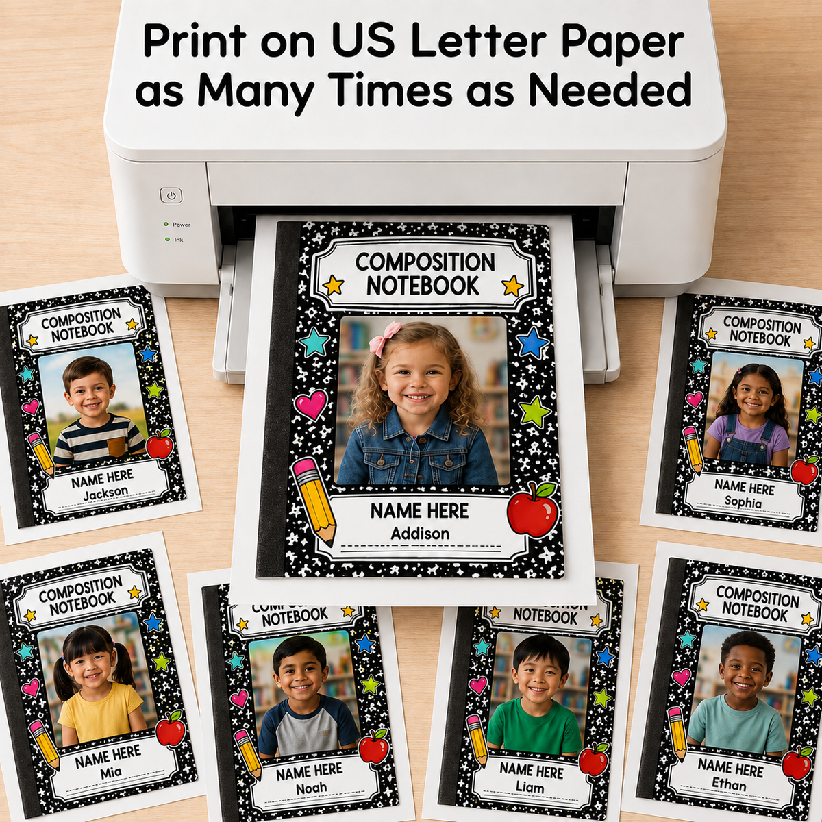 Editable Composition Notebook Student Photo Frame Canva Template