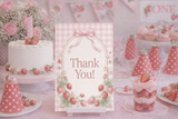 Berry First Birthday Thank You Cards Printable, Strawberry Sweet One Thank You Card Set, Pink Gingham Party Decor 3x5 and 5x7