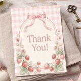Berry First Birthday Thank You Cards Printable, Strawberry Sweet One Thank You Card Set, Pink Gingham Party Decor 3x5 and 5x7