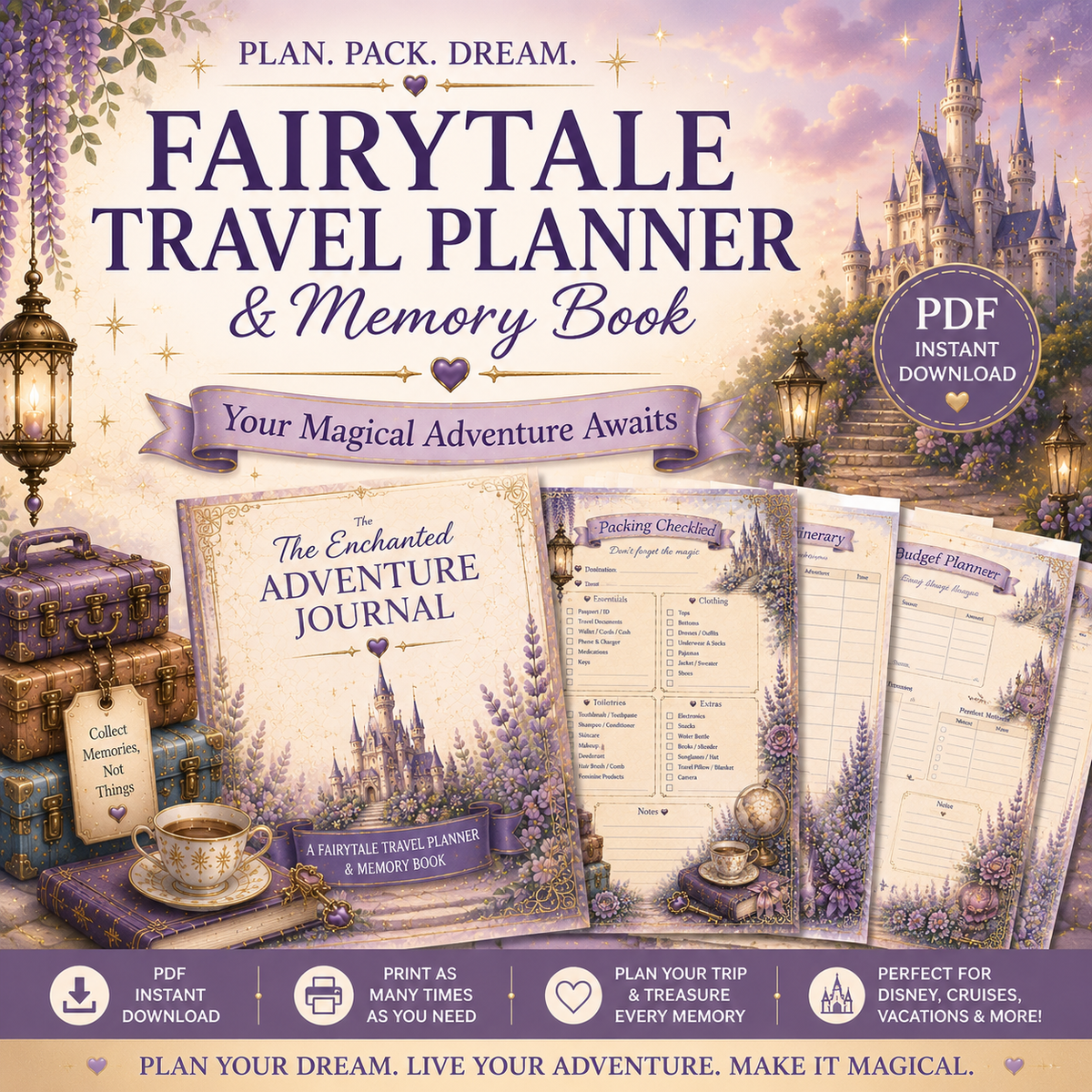 The Enchanted Adventure Journal — Printable Fairytale Travel Planner & Memory Book (Digital PDF Download)