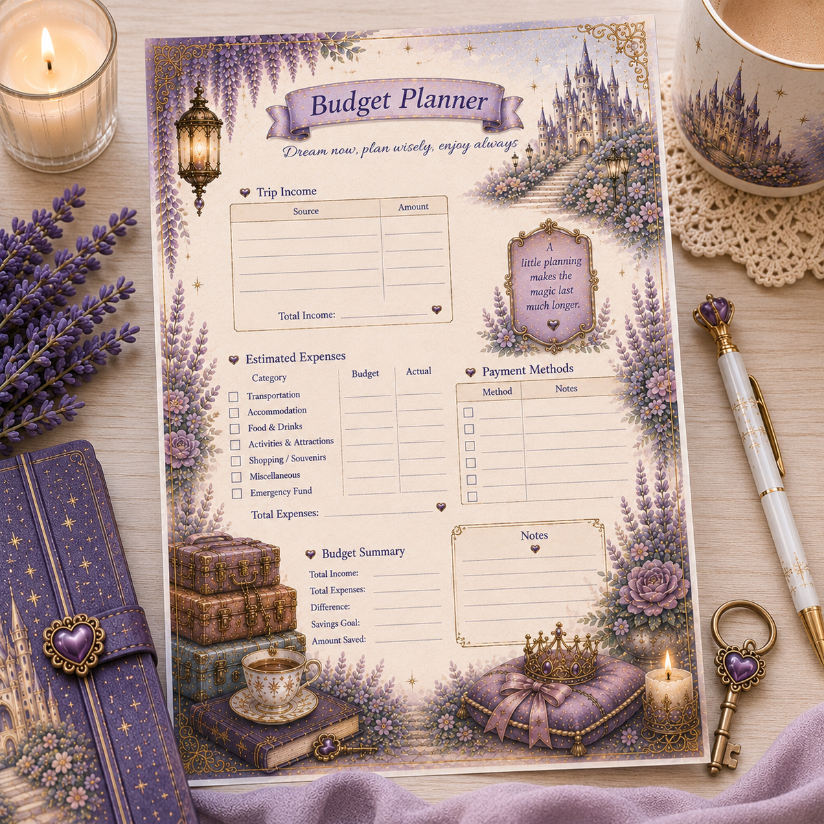 The Enchanted Adventure Journal — Printable Fairytale Travel Planner & Memory Book (Digital PDF Download)