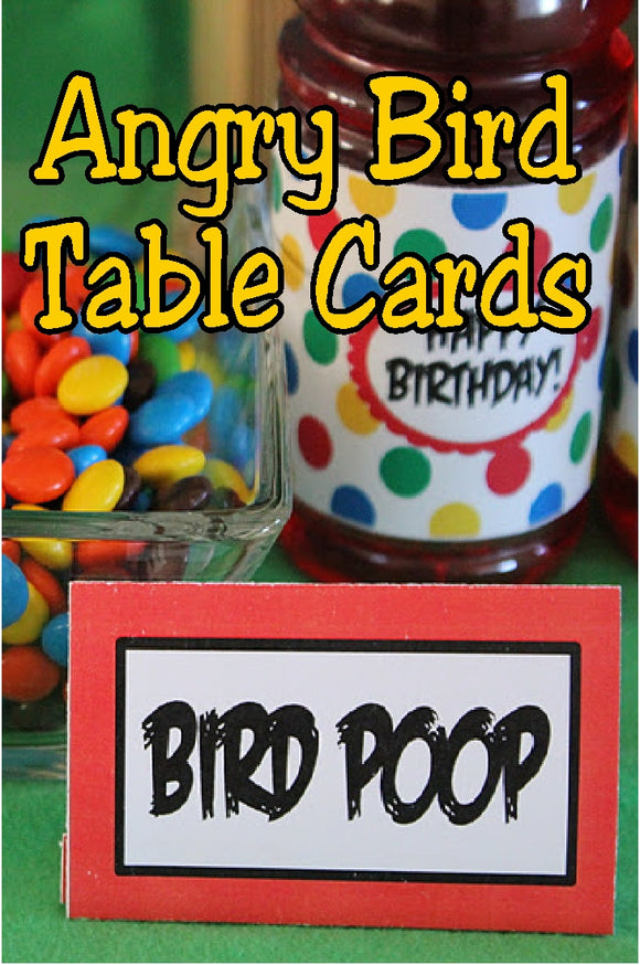 Turn your dessert table into a fun and festive Angry Bird dessert table with these easy and free Angry Bird table cards. You can use them to rename your food into fun party treats or as place card settings for each of your guests. It's simple, fun, and a way to turn a good party into a great party.