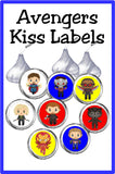 Save the day with these super kiss labels featuring your favorite heroes.  Enjoy a sweet treat at your Avengers party or while enjoying movie night. This printable Avengers Kiss lables are the perfect addition to any super hero party.