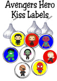 Save the day with these super kiss labels featuring your favorite heroes.  Enjoy a sweet treat at your Avengers party or while enjoying movie night. This printable Avengers Kiss lables are the perfect addition to any super hero party. #avengers #kisslabels