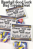 Gift your team with a sweet treat and a little luck before their next baseball game with this fun bag topper printable.  Fill a bag with your favorite gum and add this fun baseball bag topper for a Booster club treat the entire team will love.