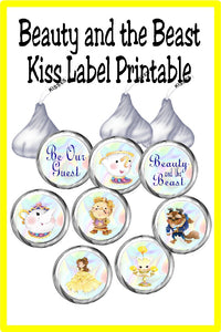 Belle, Beast and the gang are coming to your Beauty and the Beast party. These beautiful kiss labels are the perfect party printable for your dessert table or party favors.