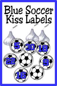 Bring these printable Kiss labels to your team Soccer party and celebrate each player on the team.  Kiss labels have all the numbers you need to just print the players on your team for a personalized treat at your soccer party.