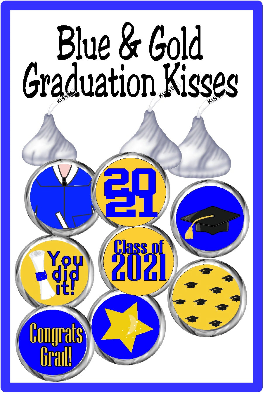Blue Graduation Kiss Label Printable