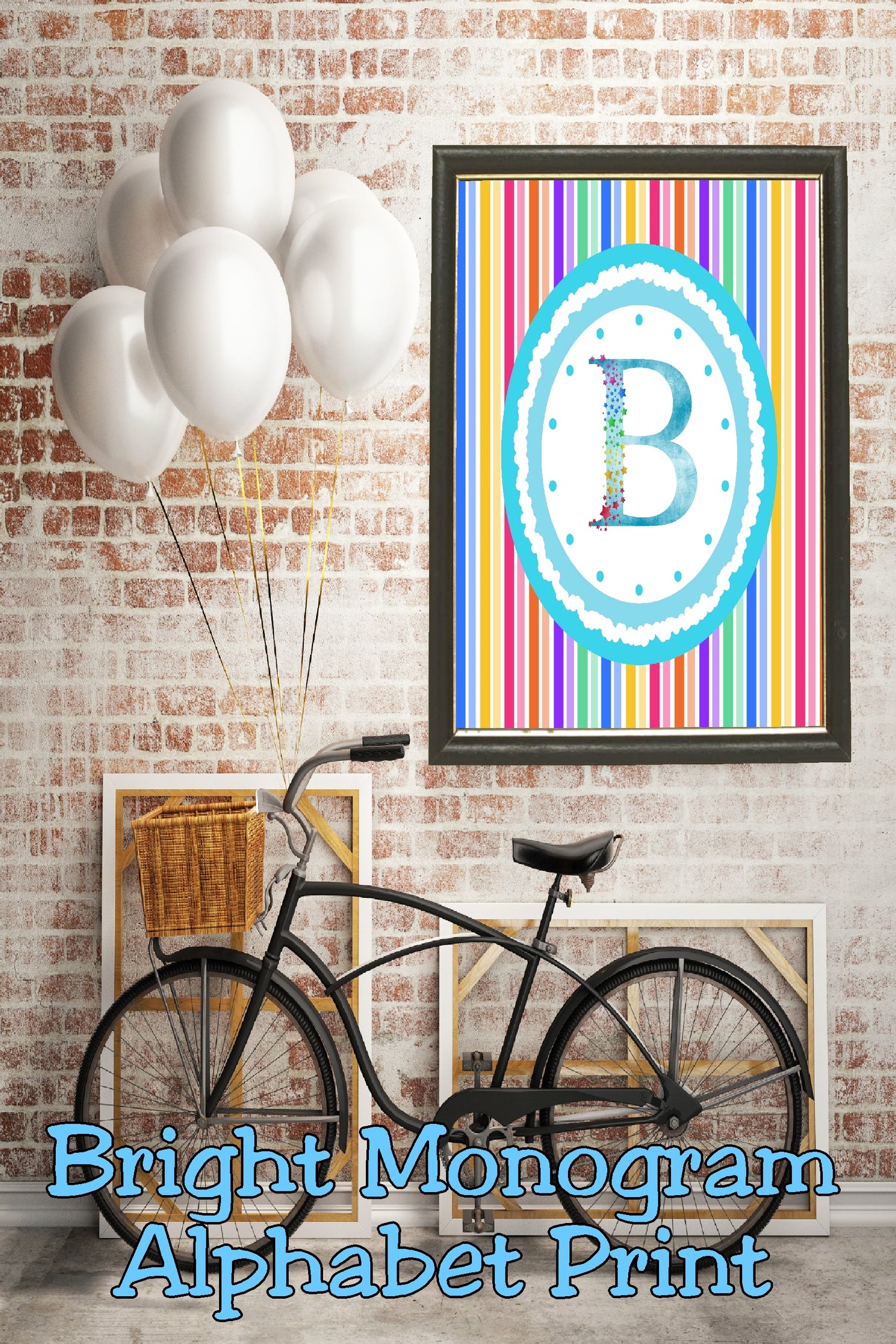 Decorate your home, office, or bedroom with this bright monogram B print. Print has a great spring feel and would be perfect for Easter decor or as a beautiful party decoration.