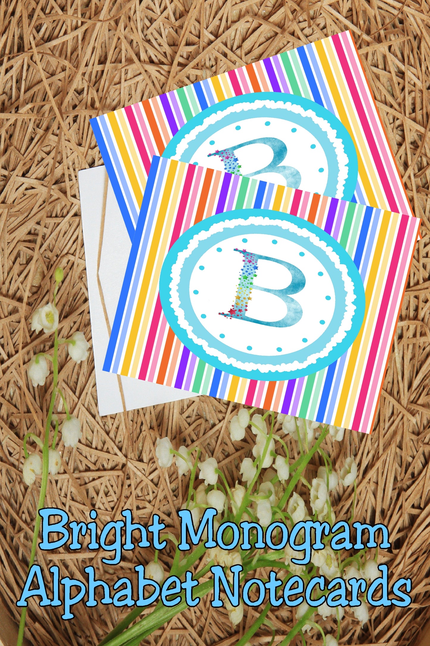 Bright Stripes Monogram Note Cards Print