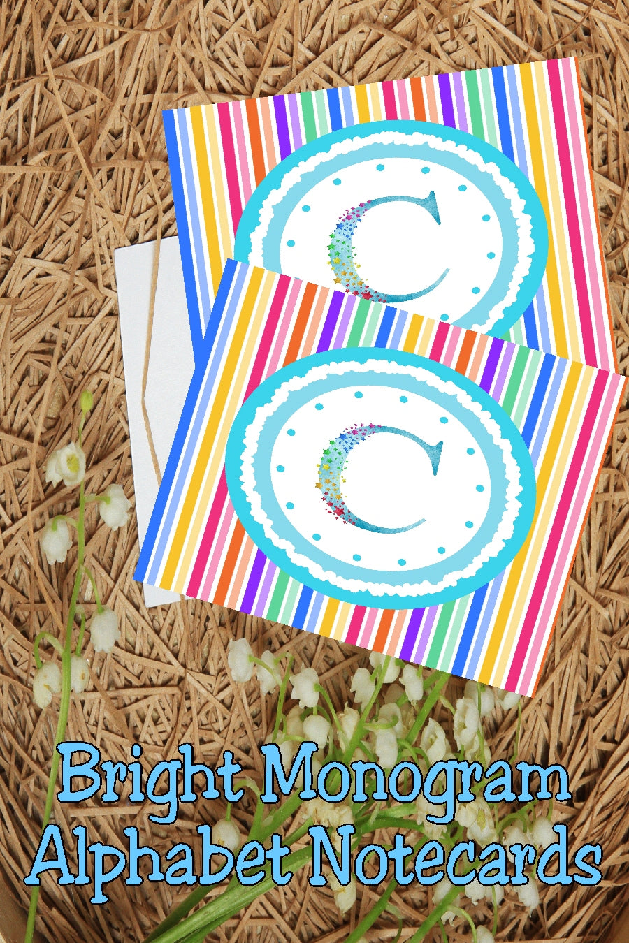 Bright Stripes Monogram Note Cards Print