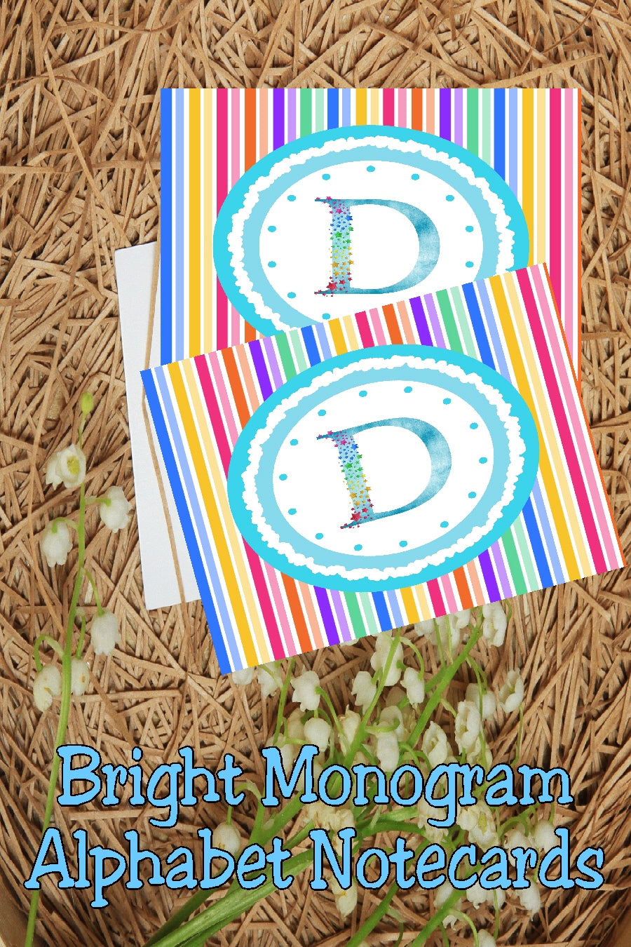 Bright Stripes Monogram Note Cards Print
